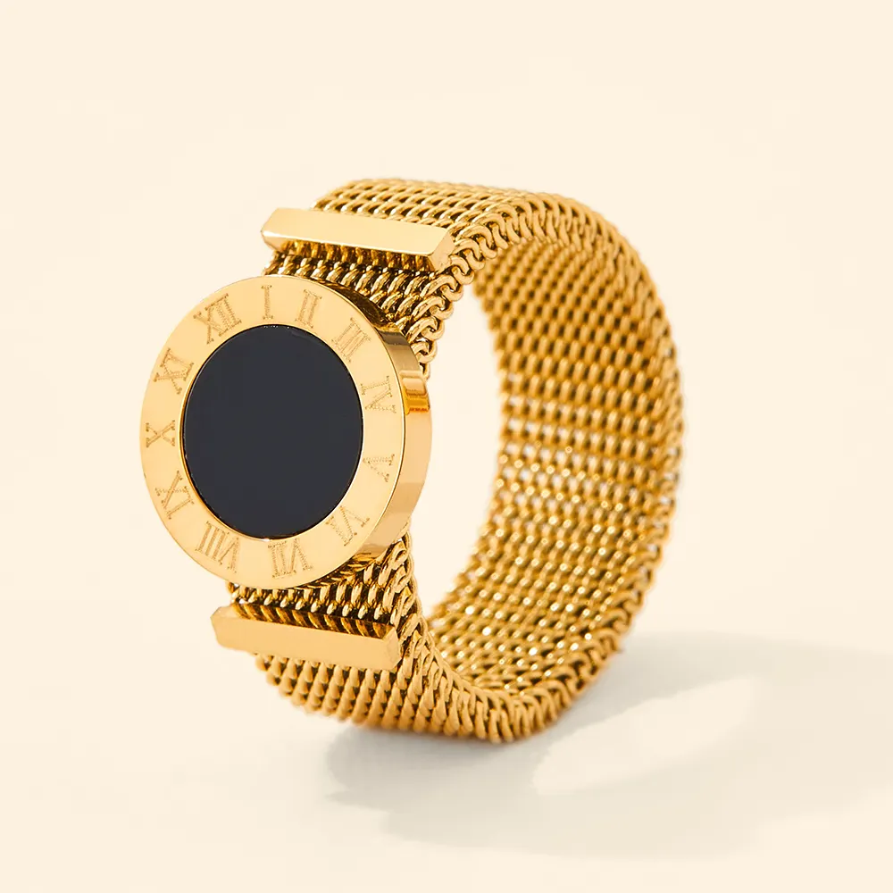 Popular Designer Belt Design Ladies Jewelry 18k Gold Stainless Steel Stretch Mesh Ring