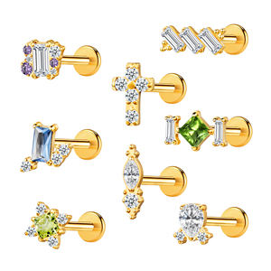 Orecchini da <span class=keywords><strong>Piercing</strong></span> all'Ingrosso con Estremità Filettate e Fondo Piatto, Gioielli per <span class=keywords><strong>Piercing</strong></span> al Corpo, Labret CZ, <span class=keywords><strong>Piercing</strong></span> per Labbra, Cartilagine dell'Orecchio, <span class=keywords><strong>Trago</strong></span>, Orecchini da <span class=keywords><strong>Piercing</strong></span> da <span class=keywords><strong>Donna</strong></span> - Product Image 1