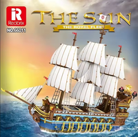 Reobrix 66011 The Royal Fleet The Sun Pirate Ship Model MOC Brick Mainan Perakitan Partikel Kecil Blok Bangunan Hadiah Untuk Anak Laki-laki
