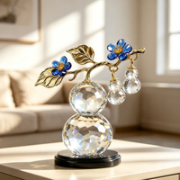 Ornement en émail en forme de fleur et de gourde, feuille métallique, boule de cristal transparente, statue, décoration de table, artisanat de luxe en cristal, cadeau, vente en gros
