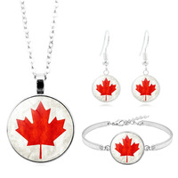 Ensemble de bijoux en argent avec pendentif drapeau du Canada, collier, bracelet et boucles d'oreilles, vente chaude en Europe et en Amérique