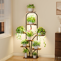 Support à plantes en métal et bois écologique à 8 niveaux avec éclairage de croissance, étagère multifonction haute pour pots de fleurs d'intérieur pour salon
