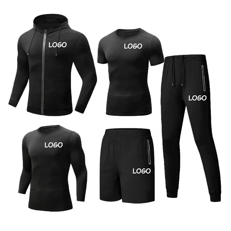 Компрессионный комплект YITALU, Прямая поставка, логотип под заказ, полиэстер, быстросохнущий, эластичный, 5 шт., одежда для тренировок, одежда для фитнеса, Мужская одежда для спортзала