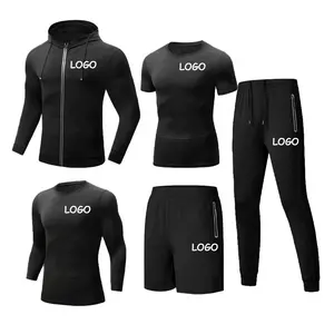 YITALU – ensemble de Compression, livraison directe, Logo personnalisé, Polyester, séchage rapide, élastique, vêtements d'entraînement, Fitness, vêtements de gymnastique pour hommes, 5 pièces