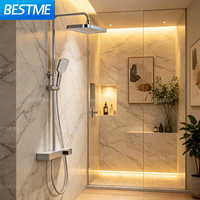 Ensemble de douche cascade moderne en laiton au design carré, mitigeur monocommande noir, fixation murale en céramique, deux fonctions pluie