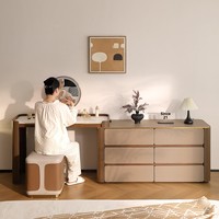 Commode italienne minimaliste en chêne massif avec coiffeuse intégrée, bureau télescopique rétractable et miroir lumineux pour maquillage