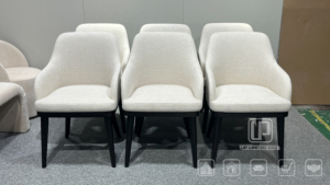 Direct Sale Modern Living Room <b>Dining</b> <b>Chair</b> Solid Wood Construction White Fabric <b>Dining</b> <b>Chair</b> Backrest Fabric Leisure <b>Chair</b> - Product Image 3