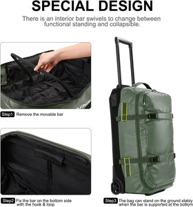 Personalizzato 60L impermeabile Soft Roller bagaglio da campeggio <span class=keywords><strong>borsone</strong></span> con <span class=keywords><strong>ruote</strong></span> carrello sportivo Rolling Gym <span class=keywords><strong>borsone</strong></span> da <span class=keywords><strong>viaggio</strong></span> con <span class=keywords><strong>ruote</strong></span> - Product Image 6