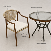 Ensemble de salle à manger d'extérieur moderne de luxe en teck massif, table et chaises de bistrot, mobilier pliable pour parc, plage, hôtel, villa