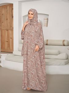 イスラムの控えめなスタイルのプリントNiqab Abaya毎日の宗教的観察ドレス女性弾性袖口付きイスラム教徒のAbaya <span class=keywords><strong>Hijab</strong></span> - Product Image 3