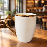 Mug en céramique blanche avec anse à bord doré 12oz 355ml Café Thé Logo personnalisé OEM Vente en gros 10.4cm Cadeaux d'affaires Hôtel Restaurant Café