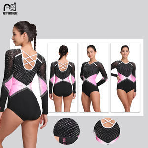 Vente en gros de vêtements de gymnastique personnalisés, justaucorps de danse avec strass brillants, justaucorps de gymnastique de compétition - Product Image 2