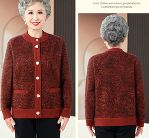 Suéter de jacquard cálido para personas de mediana edad y mayores, chaqueta gruesa acolchada para abuela, cárdigan de punto para madre - Product Image 3