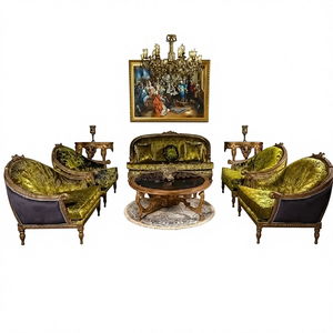 Upholstered Modern <b>Sofa</b> Set Rich Look Antique Polished Living Room <b>Sofa</b> Set Royal Family Luxury Homes Teak Wood <b>7</b> <b>Seater</b> - Product Image 1