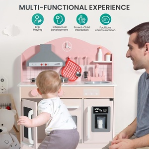 Petit ensemble de jeu de <span class=keywords><strong>cuisine</strong></span> <span class=keywords><strong>en</strong></span> <span class=keywords><strong>bois</strong></span> rose crémeux pour tout-petits de 3 à 8 ans comprenant un robinet de hotte de four à glaçons à induction - Product Image 6