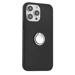 Shockproof Phone Case for iPhone 15 Plus 15 Pro Max Flexible TPU Shell Mirror-like Ring Kickstand Matte Phone Shell