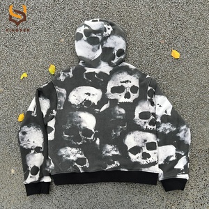 Sudadera con Capucha y Cremallera con Logotipo Personalizado Estampado en Toda la Superficie, Sudadera con Capucha de Estilo Vintage Lavado, Sudadera Gruesa 100% Algodón para Hombre - Product Image 2