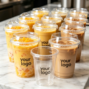 Vasos Desechables Transparentes Personalizados con Impresión UV, de 16oz y 32oz, para Mascotas, con Tapa de Cúpula, Servilleta y Pajitas para Café, Té y Bebidas con Burbujas - Product Image 1
