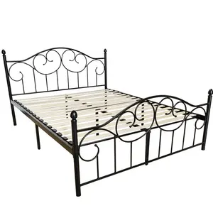 bedroom Wholesale powder coated Metal stainless steel tube cheap price single double queen king size wrought iron bed