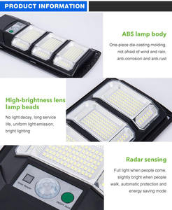 Lampadaire solaire LED 6000K lumière du jour IP65 Corps en ABS Capteur radar Montage mural Panneau Mono-Si Certifié CE Angle de faisceau 120° - Product Image 3