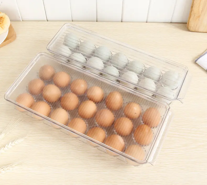 Refrigerator Stackable Multiple Transparent Plastic Egg Tray Holder Container Organizer Box With Lid