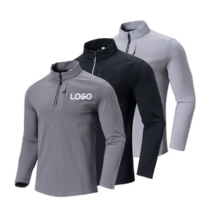All'ingrosso uomo maniche lunghe 1/4 Zip camicie sportive da ginnastica in pile di poliestere per Fitness Quater con Zip camicie nere per gli uomini - Product Image 5