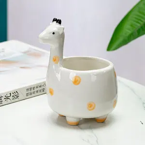 Giraffe Sappige Planter Indoor Tafelblad Keramische Plant Pot Kitty Ornament Dier Bloem Decor Bloempot