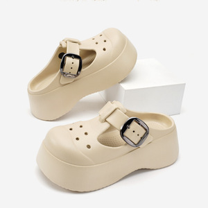 Women's Thick Sole EVA <b>Clogs</b> Mary Jane Style Closed Toe Sandals Summer Wear Resistant Non Slip Milky White 35-38 - Product Image 2