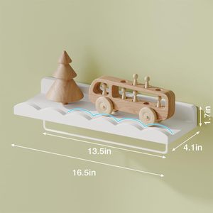 Étagère murale en bois à bords ondulés, 4 niveaux, en pin, support de rangement flottant pour la décoration de chambre d'enfant - Product Image 2