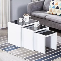Tables d'appoint modernes blanches et noires gigognes Table basse centrale en bois MDF avec verre pour meubles de salon et de maison