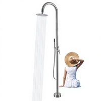 Colonne de douche extérieure contemporaine murale Huagao en acier inoxydable avec robinets électriques, finition laiton et cartouche céramique