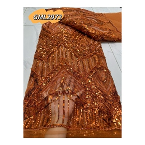 Tela de encaje de red de tul africano de moda textil de China al por mayor Material de encaje naranja quemado con Aso Oke para mujer - Product Image 1