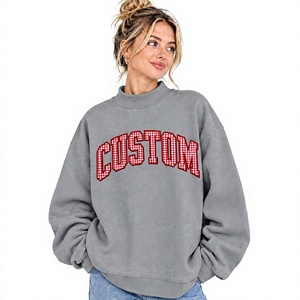 Sweat-shirt décontracté d'hiver pour femme, surdimensionné, à col montant, brodé, uni, fabriqué sur mesure en usine - Product Image 1