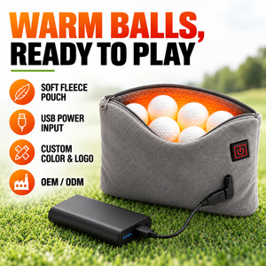 Pochette chauffante pour balles de golf (6-9 balles) avec alimentation USB, trois niveaux de chaleur, polaire doux et fermeture éclair métallique pour le golf par temps froid - Product Image 1