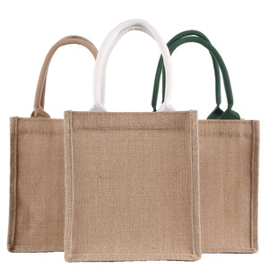 Sac fourre-tout en toile de <span class=keywords><strong>Jute</strong></span> imprimé personnalisé réutilisable écologique avec logo personnalisé - Product Image 3