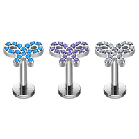 Venta al por mayor G23 ASTM F136 titanio Bowknot forma Multicolor CZ incrustaciones nariz Stud cartílago hélice pendiente mujeres cuerpo Piercing joyería