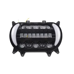 YongJin lampu depan ganda LED hitam, lampu depan sepeda motor dengan lampu sinyal belok amber untuk lampu sepeda motor Harley Road Glide 2015-2020