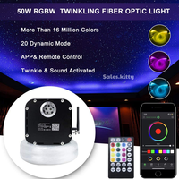 Kit de plafond étoilé à fibres optiques LED RVBW 50W à changement de couleur avec application, 1000 fibres optiques en plastique de 0,75 mm à éclairage par extrémité