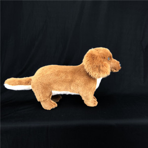 Peluche réaliste de chien saucisson brun avec poitrine et pointe de queue blanches - Product Image 1