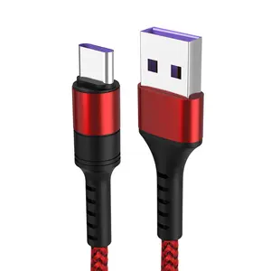 Cabo de carregamento rápido de nylon trançado, 5a usb tipo c