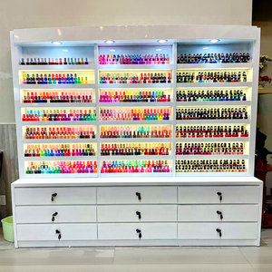 Custom Luxury Wooden <strong>Wall</strong> Stand Salon Furniture Nail Polish Rack <strong>Display</strong> <strong>Cabinet</strong> with LED Light - Product Image 1