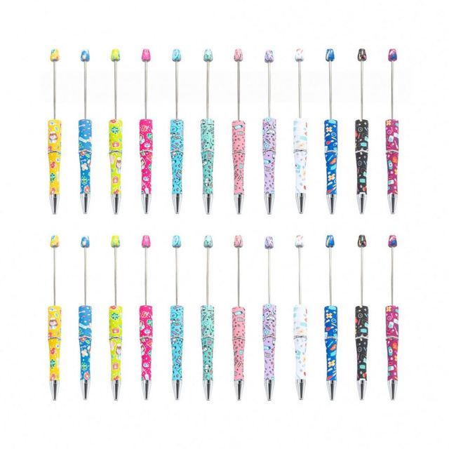 Personalized DIY Plastic Beaded Ballpoint Pen Creative Multicolor Printed Rotating Pen for Promotional Gift