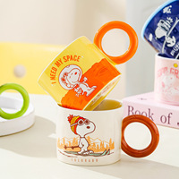 Mug en céramique avec couvercle au design rétro mignon de Snoopy, 360 ml, tasse à café pour couple, bureau, goûter de l'après-midi