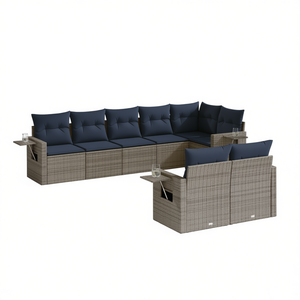 Set Divano da Giardino in Polyrattan Grigio con Cuscini, Arredamento da Esterno Design Contemporaneo 8 Posti - Product Image 1