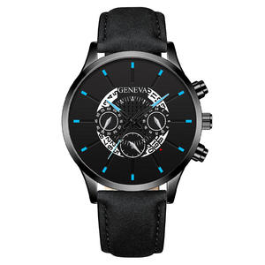 New men's watch three-eye leather strap quartz <b>wristwatch</b> business style calendar men's watch - Product Image 1