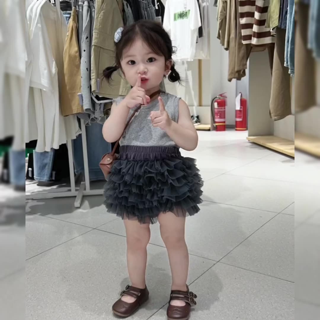 2025 Girls Summer Tutu Dress Korean Style Outfit Sleeveless Top Bow Mesh Layered Skirt Two Piece Set for 80-140cm