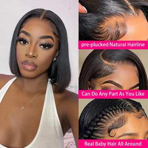 Perruque Courte Bob Carré Colorée Sans Colle avec Dentelle Frontale Brésilienne et Péruvienne pour Femmes Noires, Dentelle Frontale Colorée avec Cheveux Humains - Product Image 6