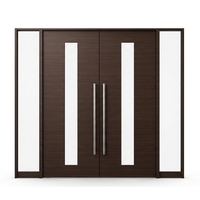 Puerta de Entrada de Aluminio Fundido con Acabado en Madera de Chocolate, Puerta Frontal Doble Moderna de Seguridad Exterior con Vidrio para Casa
