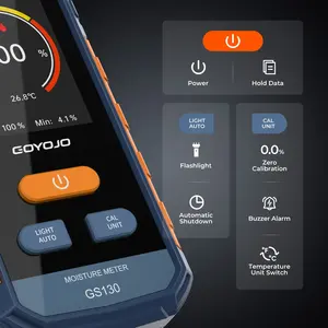 Goyojo เครื่องวัดความชื้นใน GS130แบบลูกบอลชาร์จไฟได้ไม้5-40มม. วิเคราะห์ความลึกพร้อมจอแสดงผล LCD และสัญญาณเตือน - Product Image 5