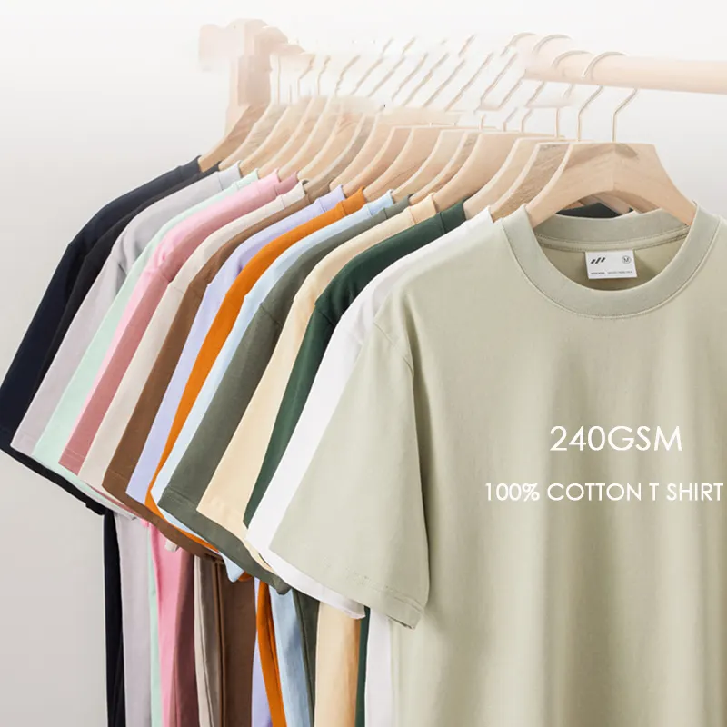 240gsm पुरुषों के खेल कस्टम लोगो खाली 100% कपास हेवीवेट ड्रॉप कंधे से अधिक आकार की मुद्रित टी शर्ट